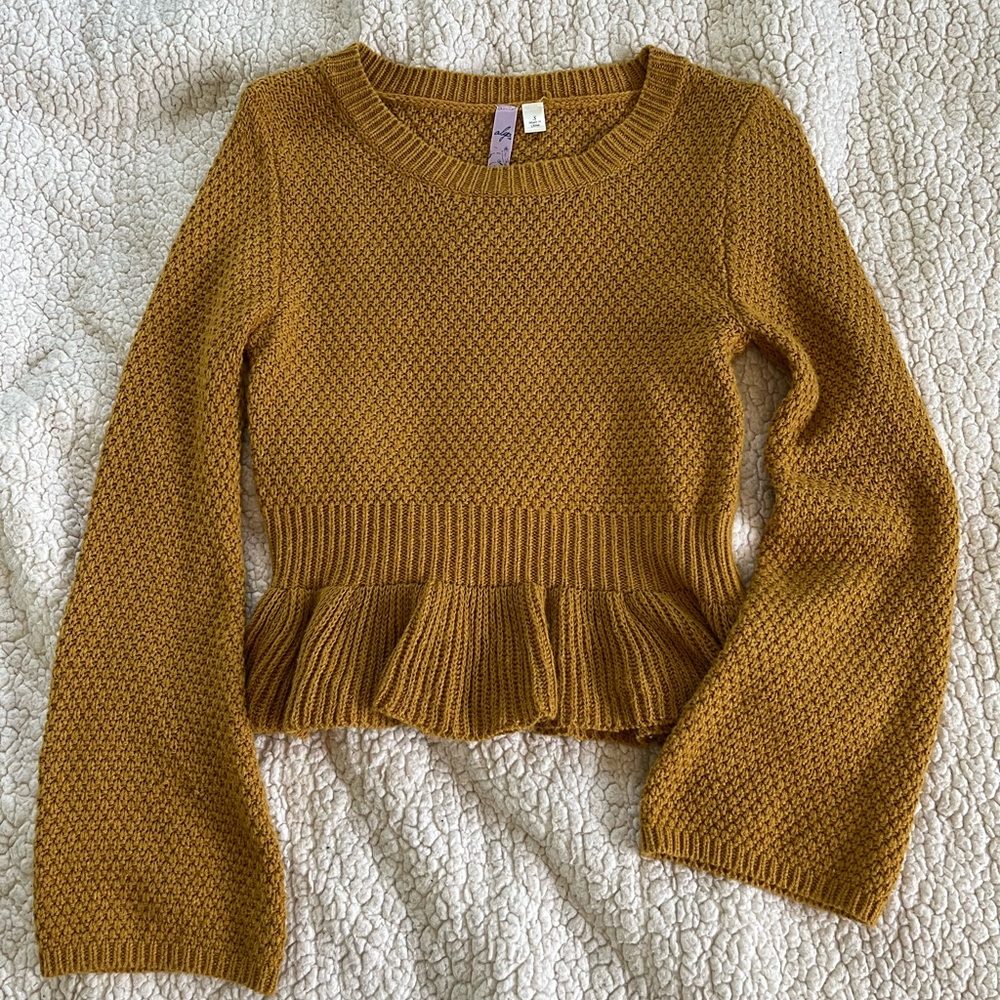 Francesca’s Peplum Flare Sleeve Mustard Sweater